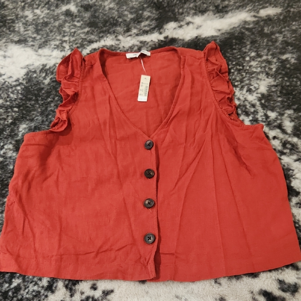 Madewell Orange Sleeveless Vest Top with Puff Sleeves